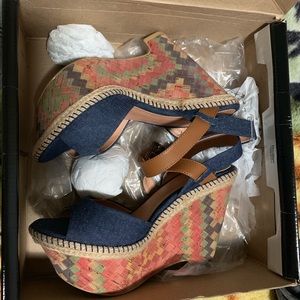 Denim/Multicolor Wedges by Andrea. Brand New